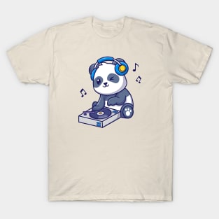 Cute Panda Playing DJ Music Cartoon T-Shirt